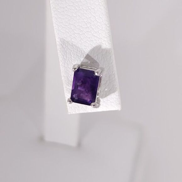 Amethyst Octagon 5x7 Post Earrings in Sterling Silver - Picture 6 of 7